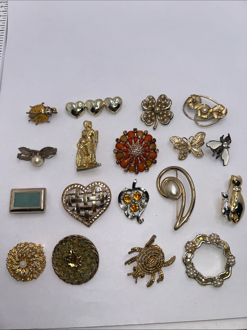 Assorted Vintage Gold-Tone Women's Brooches and Pins - Mixed Colors